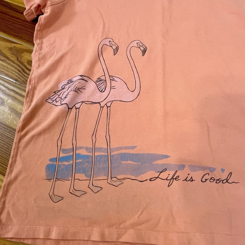Life Is Good Womens SZ L Crusher T Shirt Coral Flamingo Graphic Beachy Tropical - Picture 7 of 16